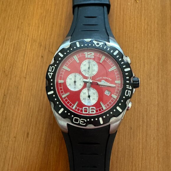 Tommy Bahama RLX1006 BEACH CRUISER Chronograph Red Black Polyurethane StrapWatch - Picture 1 of 13